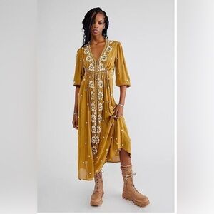 Free People Embroidered Fable Midi Dress